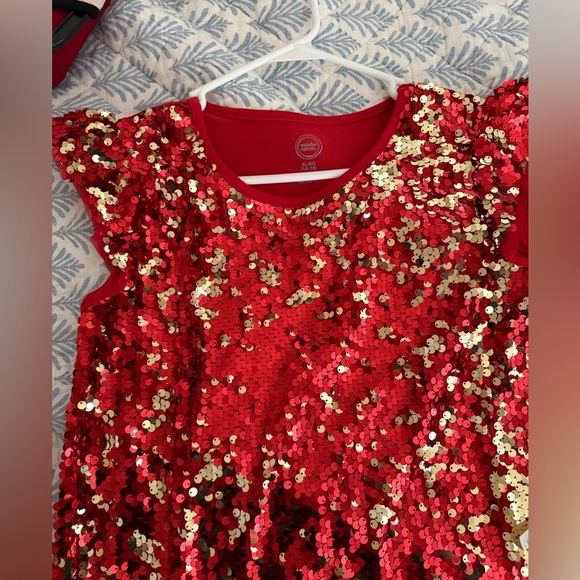 New Wonderkids Red and Gold Sequin Dress size XL or women small - Picture 6 of 9